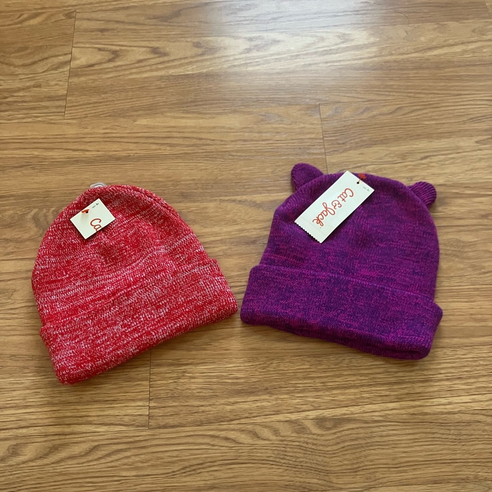Cat & Jack Red and Purple Kids Beanie NEW 3+